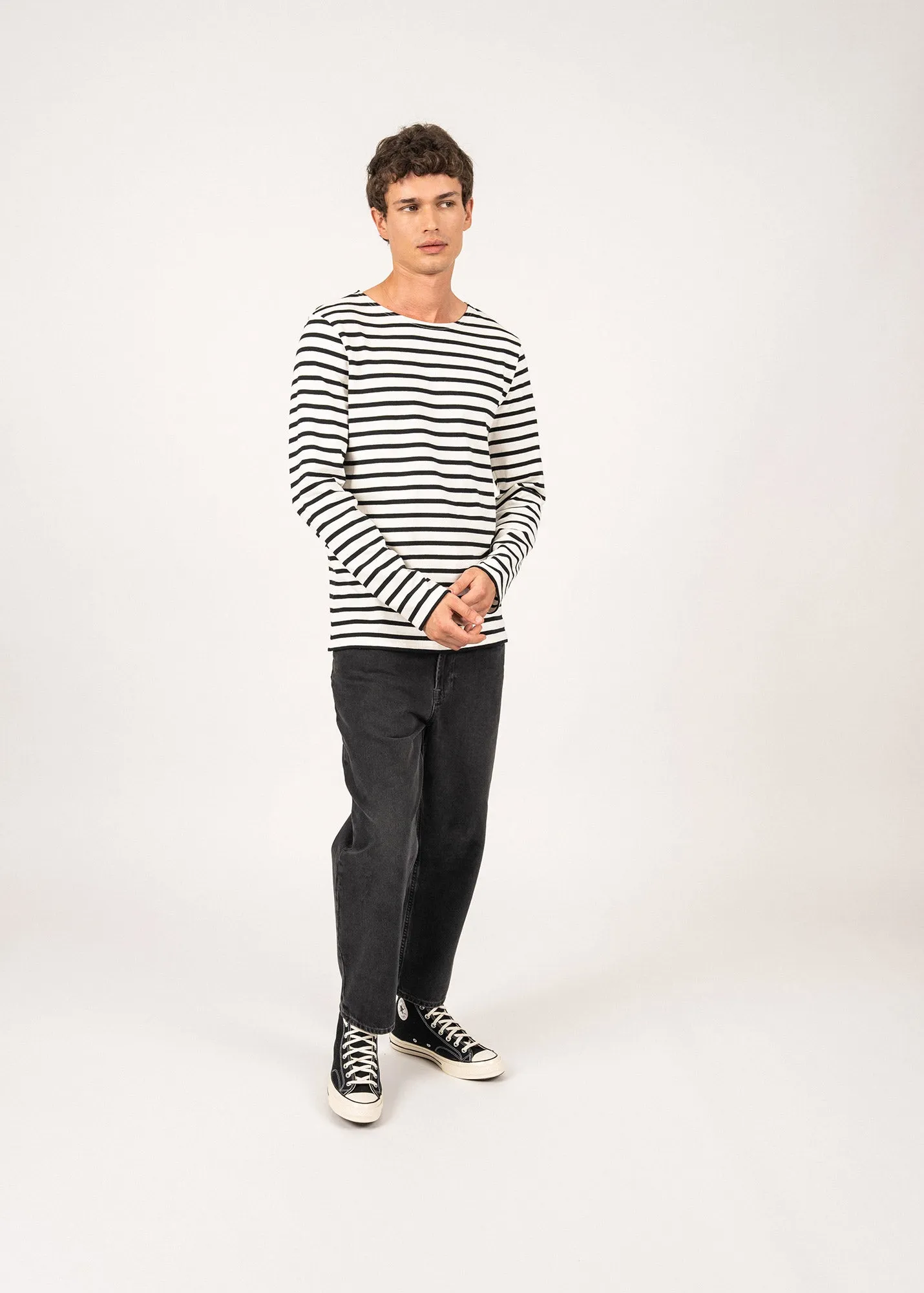 Meridien unisex striped sailor shirt - regular fit, in thick cotton (ECUME/NOIR)