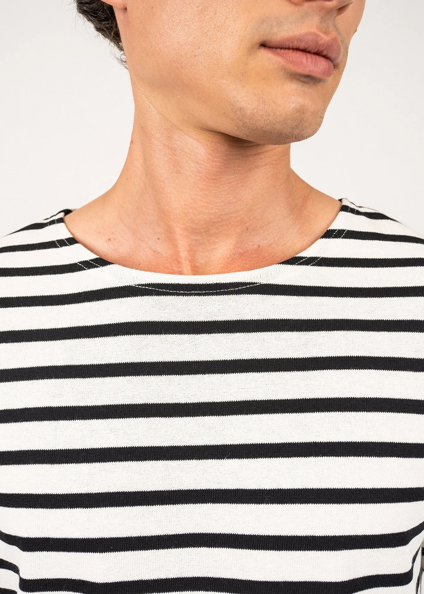 Meridien unisex striped sailor shirt - regular fit, in thick cotton (ECUME/NOIR)