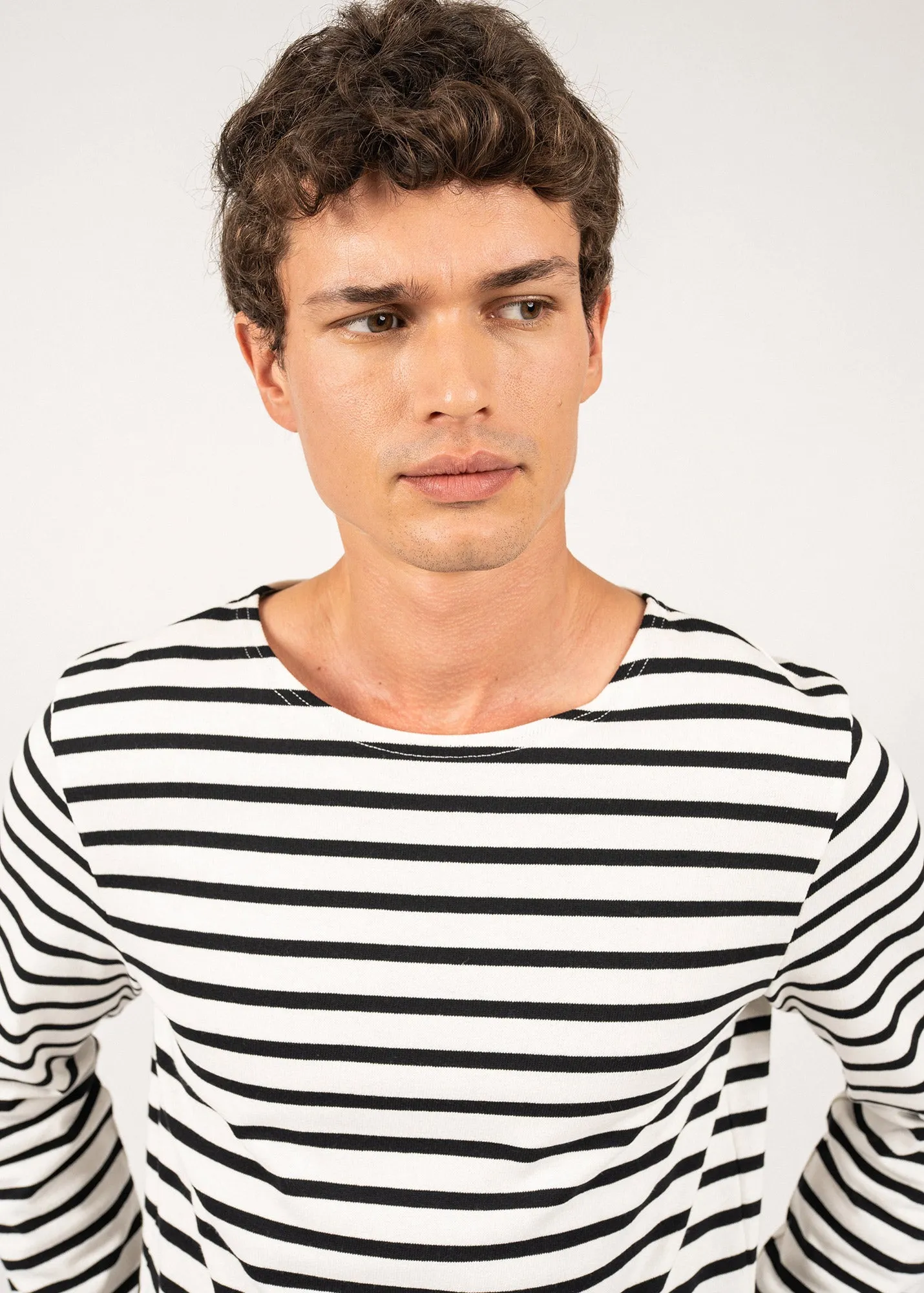 Meridien unisex striped sailor shirt - regular fit, in thick cotton (ECUME/NOIR)