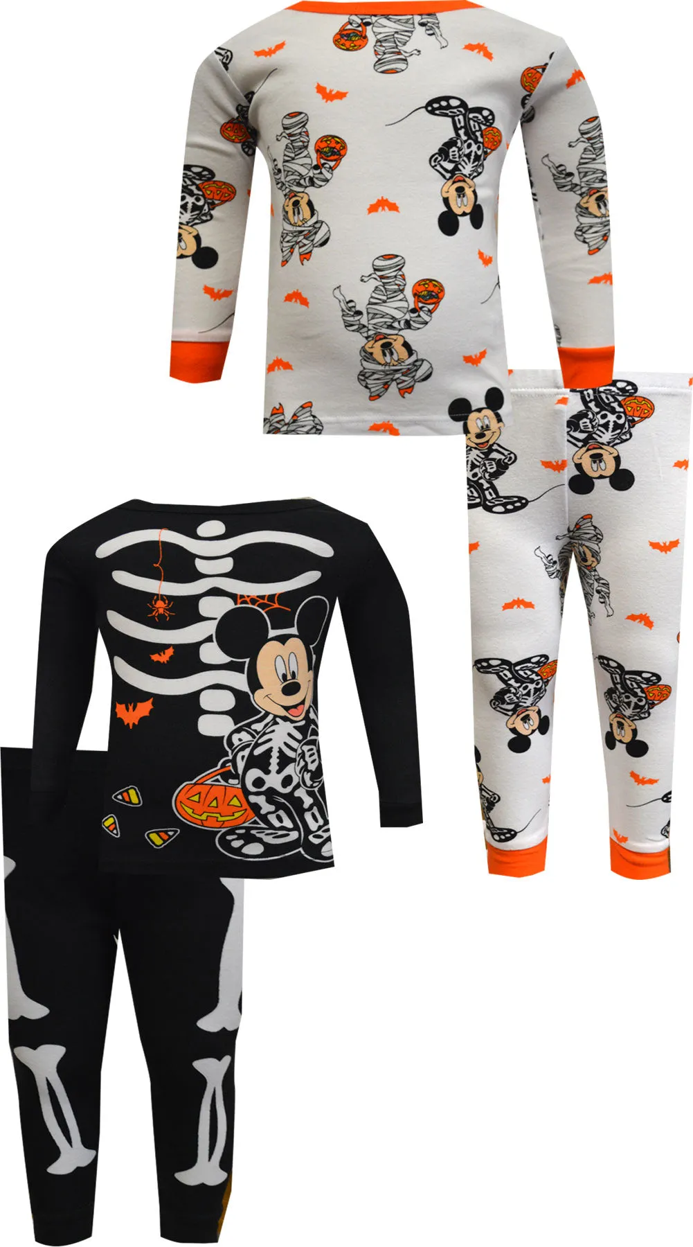 Mickey Mouse Skeleton Halloween Cotton 4 Pc Toddler Pajamas