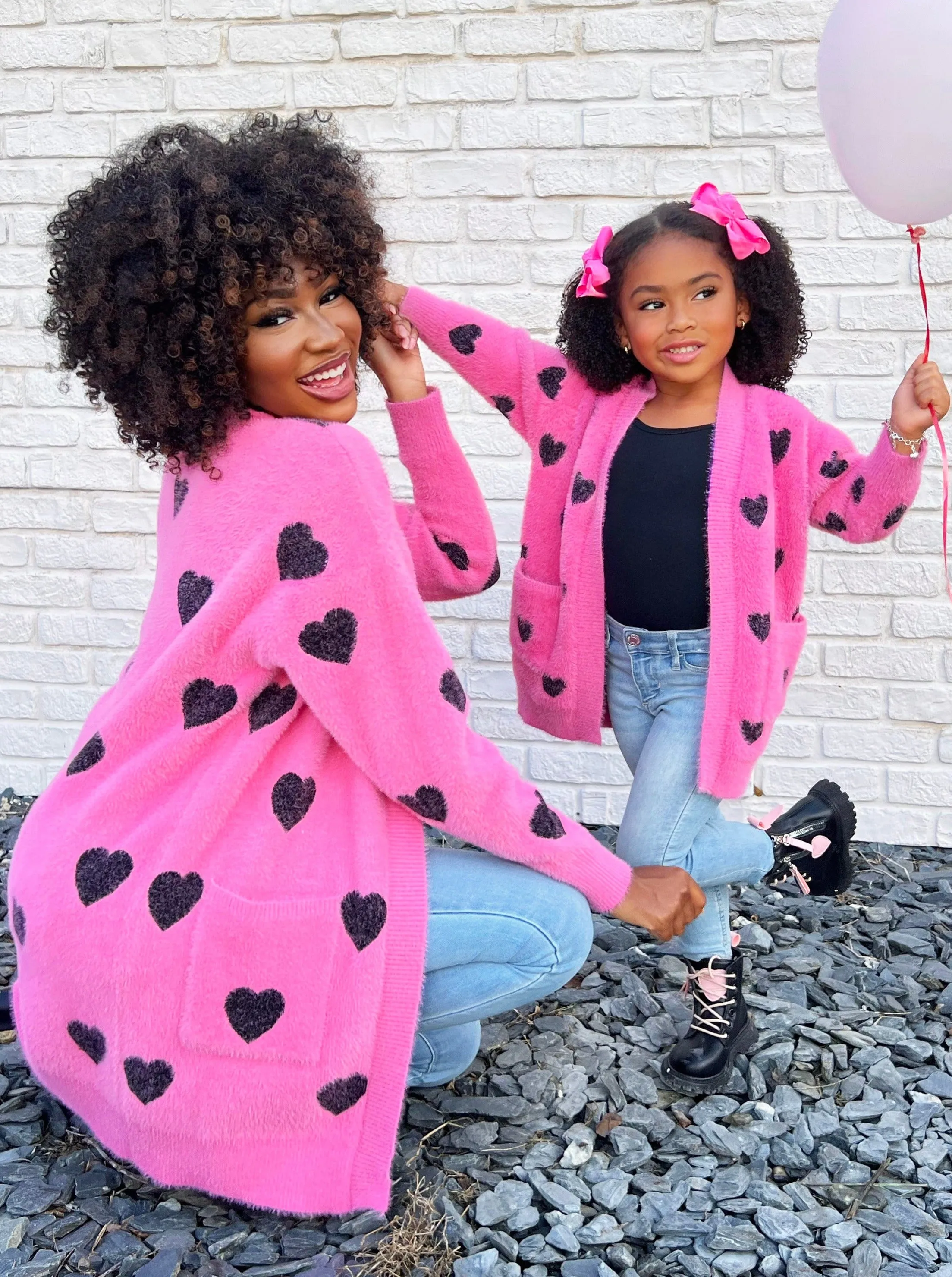 Mommy and Me I Love You Lots Pink Oversized Heart Cardigan