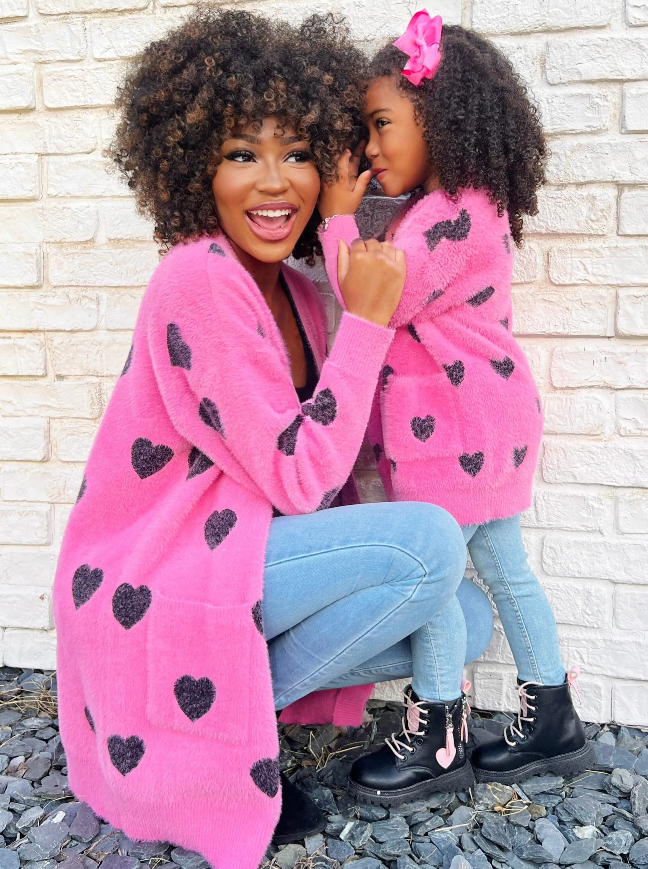 Mommy and Me I Love You Lots Pink Oversized Heart Cardigan