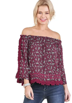 Off The Shoulder Floral Top, Raspberry