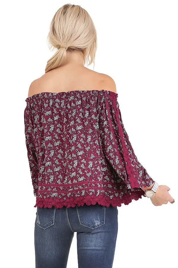 Off The Shoulder Floral Top, Raspberry