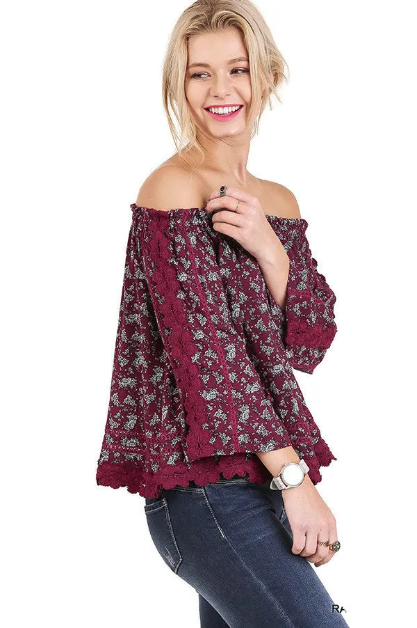 Off The Shoulder Floral Top, Raspberry