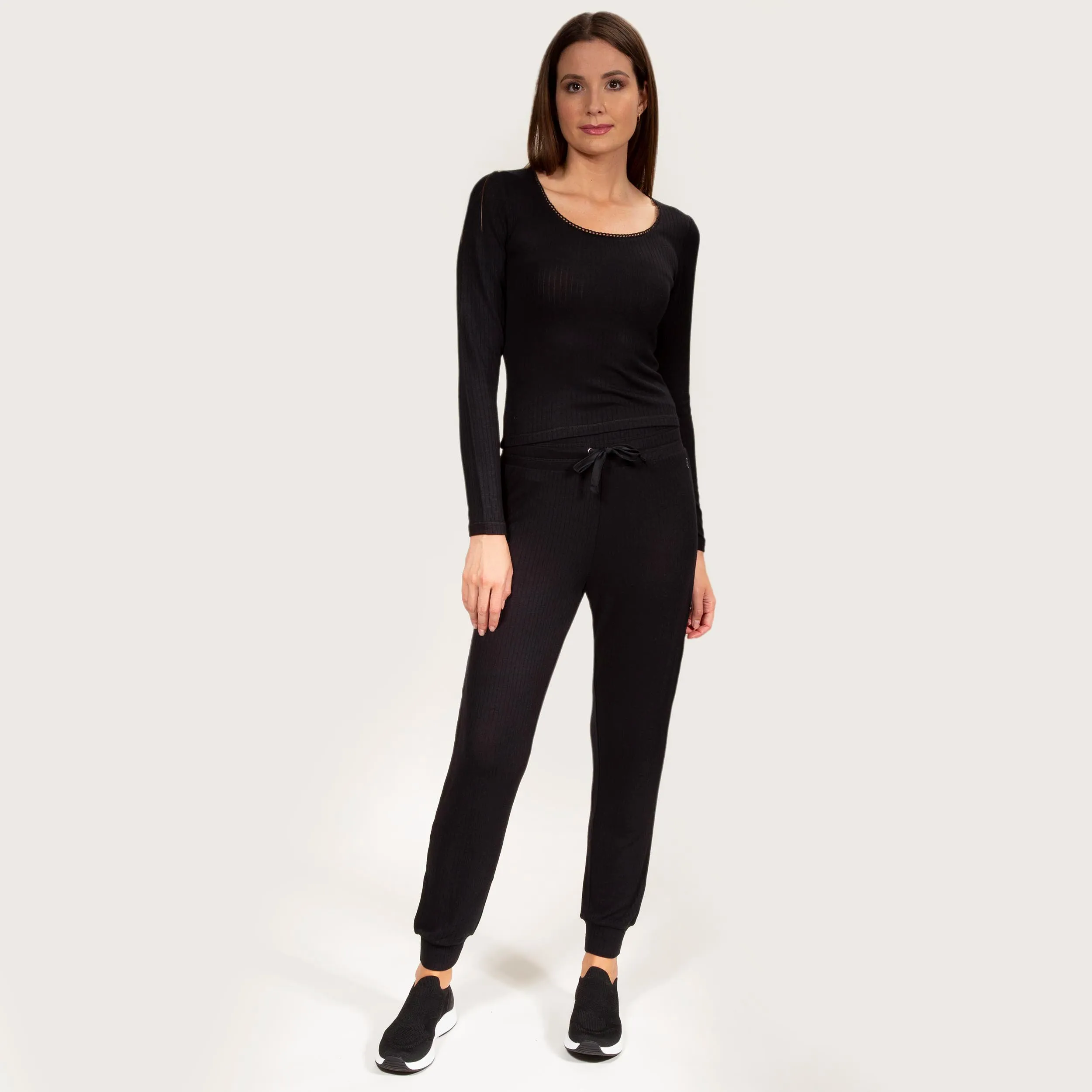 Pantalon jogger Femme maille côtelée Noir