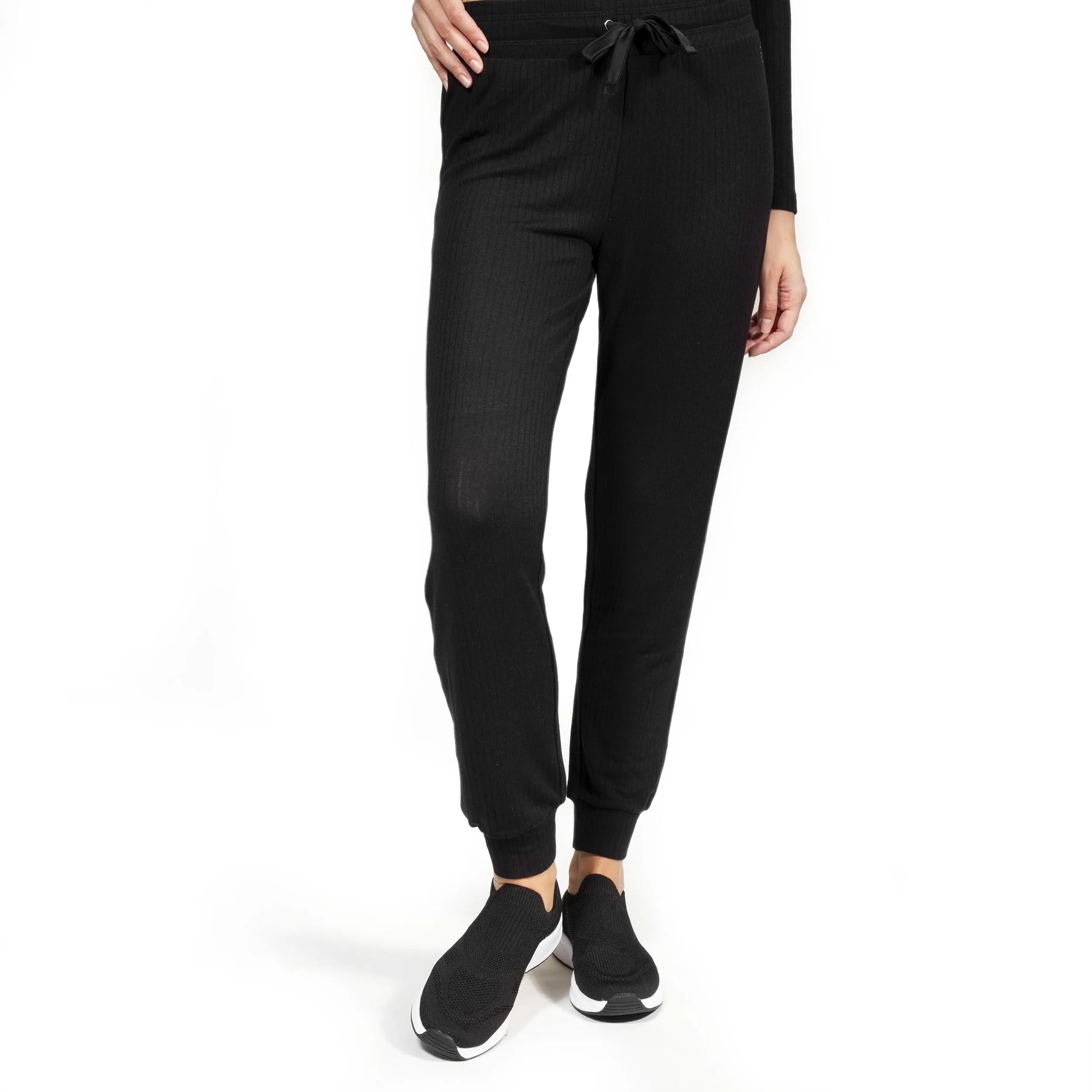 Pantalon jogger Femme maille côtelée Noir