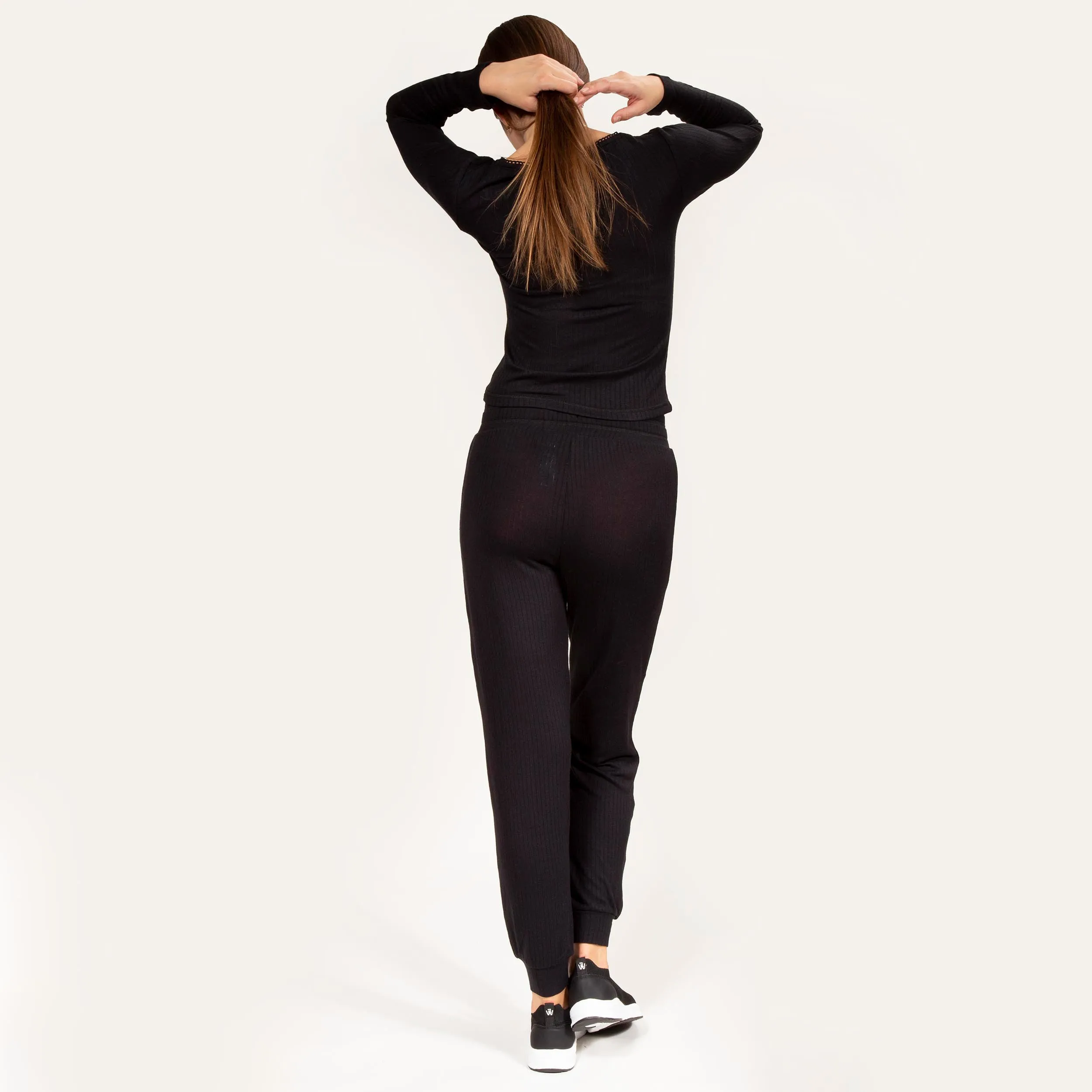 Pantalon jogger Femme maille côtelée Noir