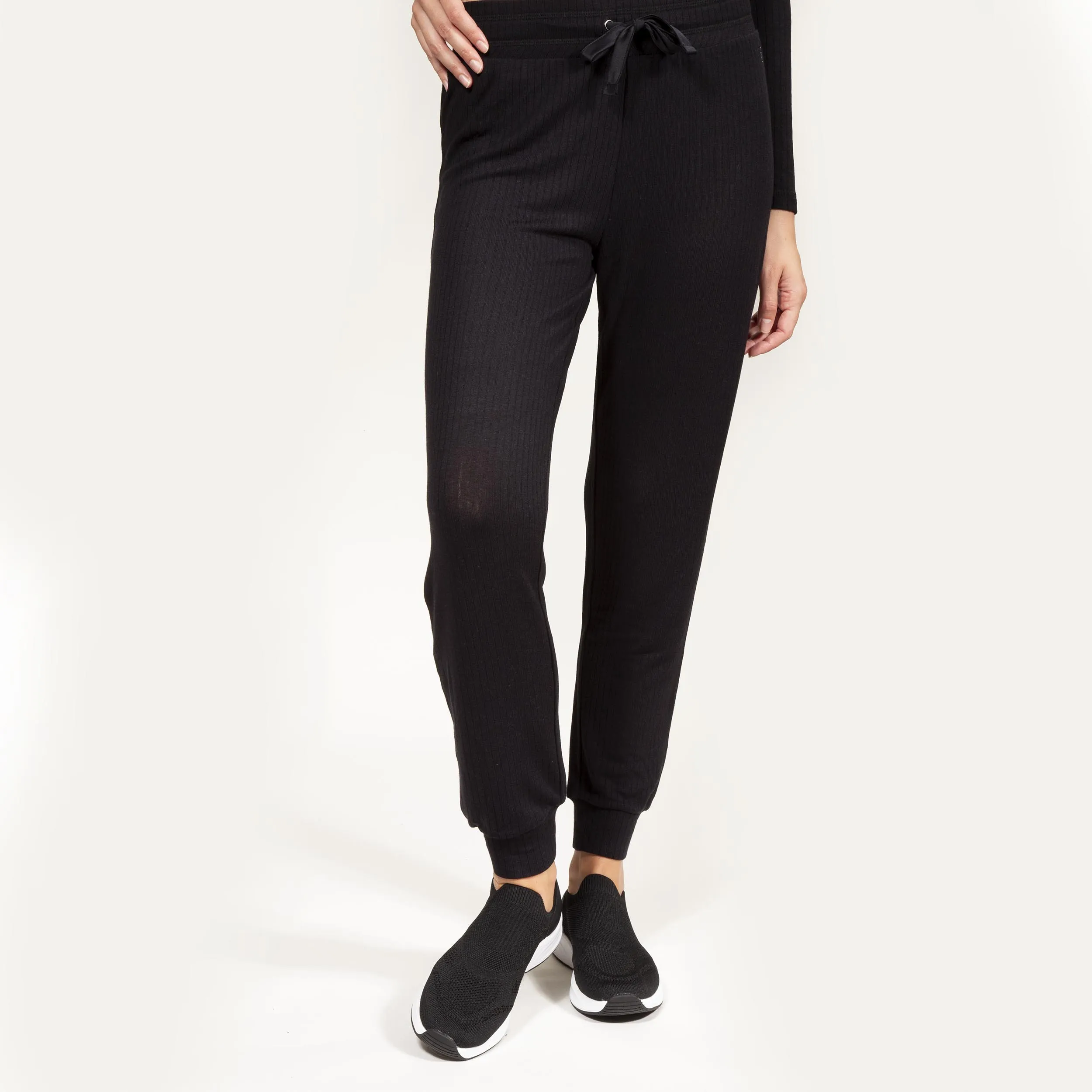 Pantalon jogger Femme maille côtelée Noir