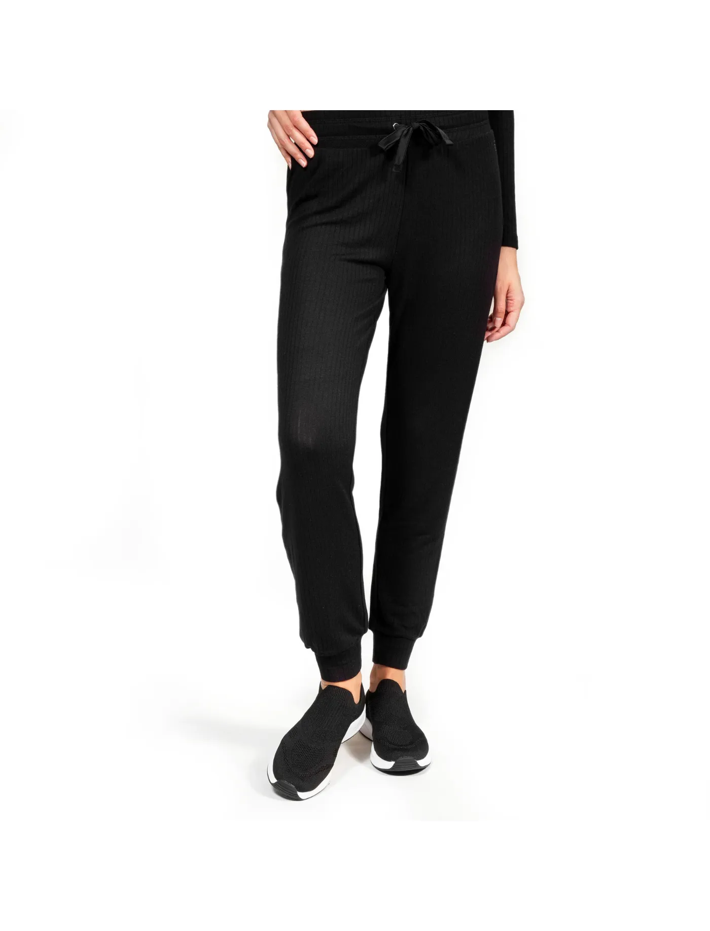 Pantalon jogger Femme maille côtelée Noir