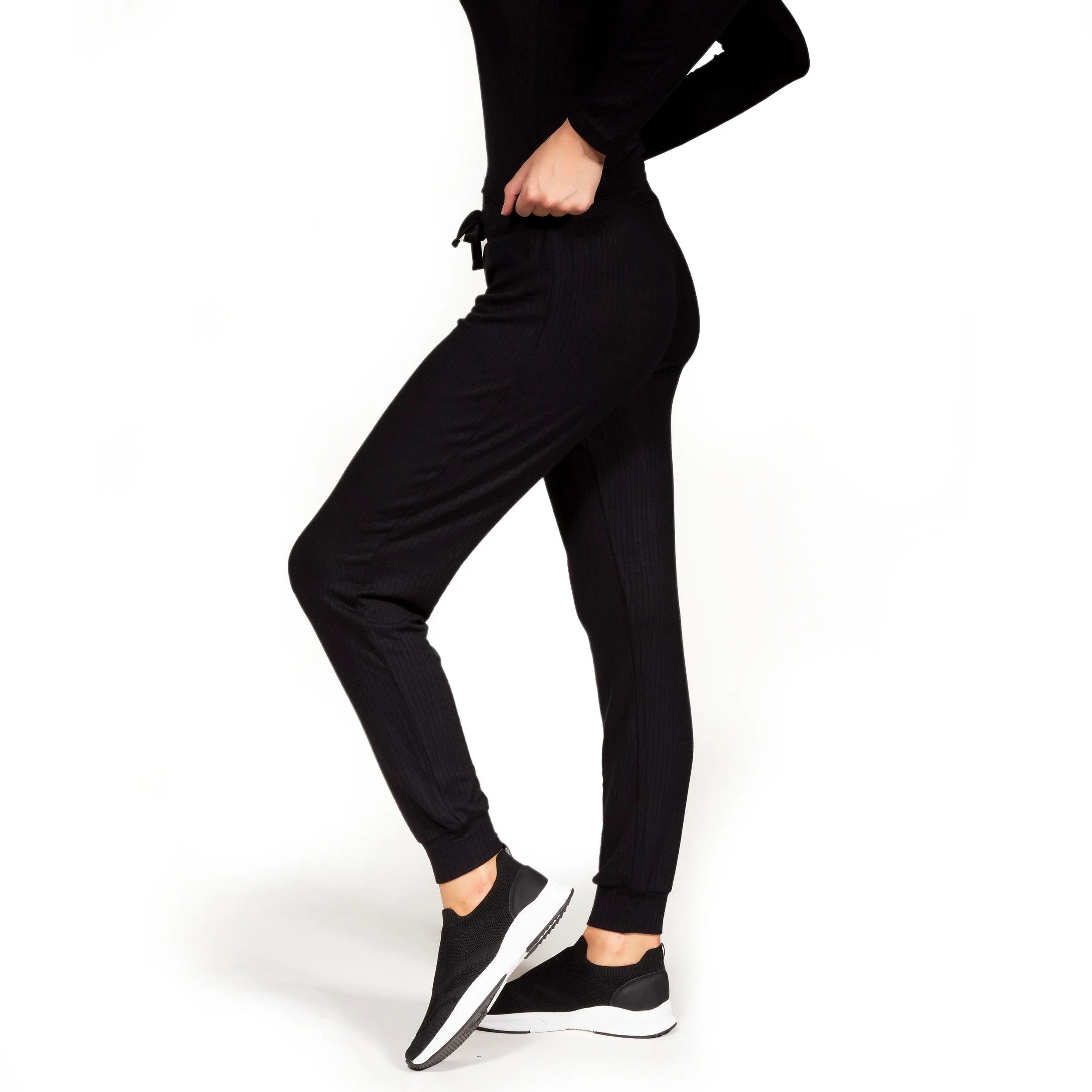 Pantalon jogger Femme maille côtelée Noir