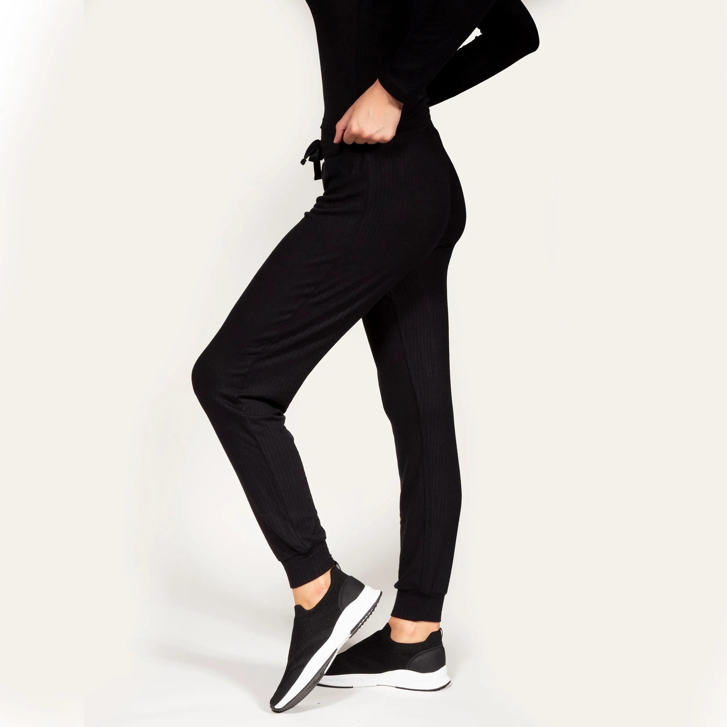 Pantalon jogger Femme maille côtelée Noir