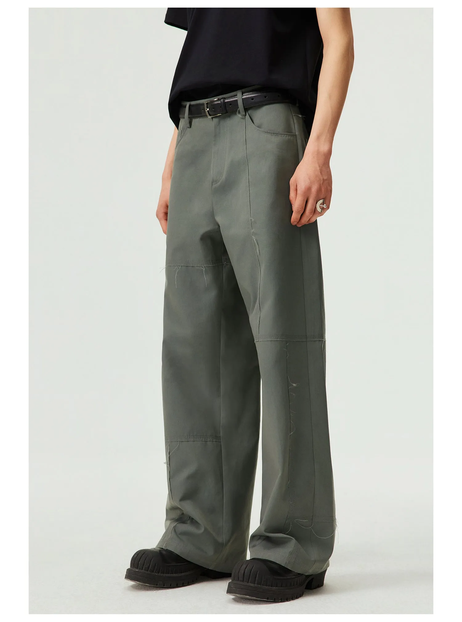 Patchwork Irregular Cut Wide Leg Casual Pants