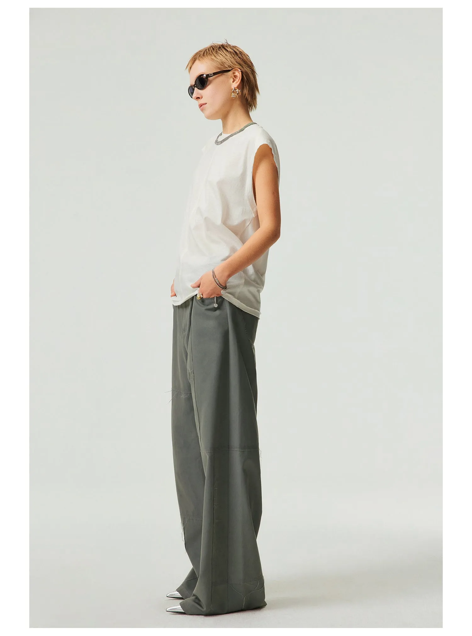 Patchwork Irregular Cut Wide Leg Casual Pants