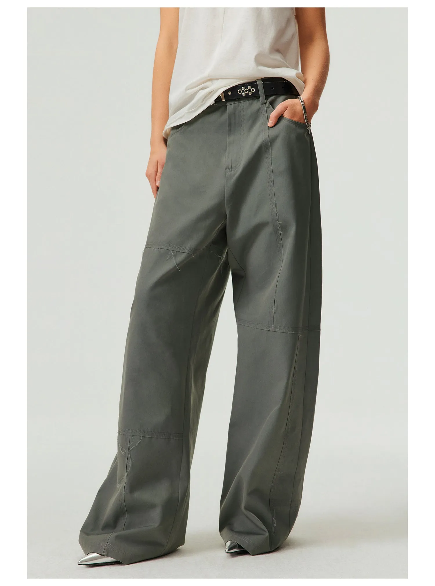 Patchwork Irregular Cut Wide Leg Casual Pants