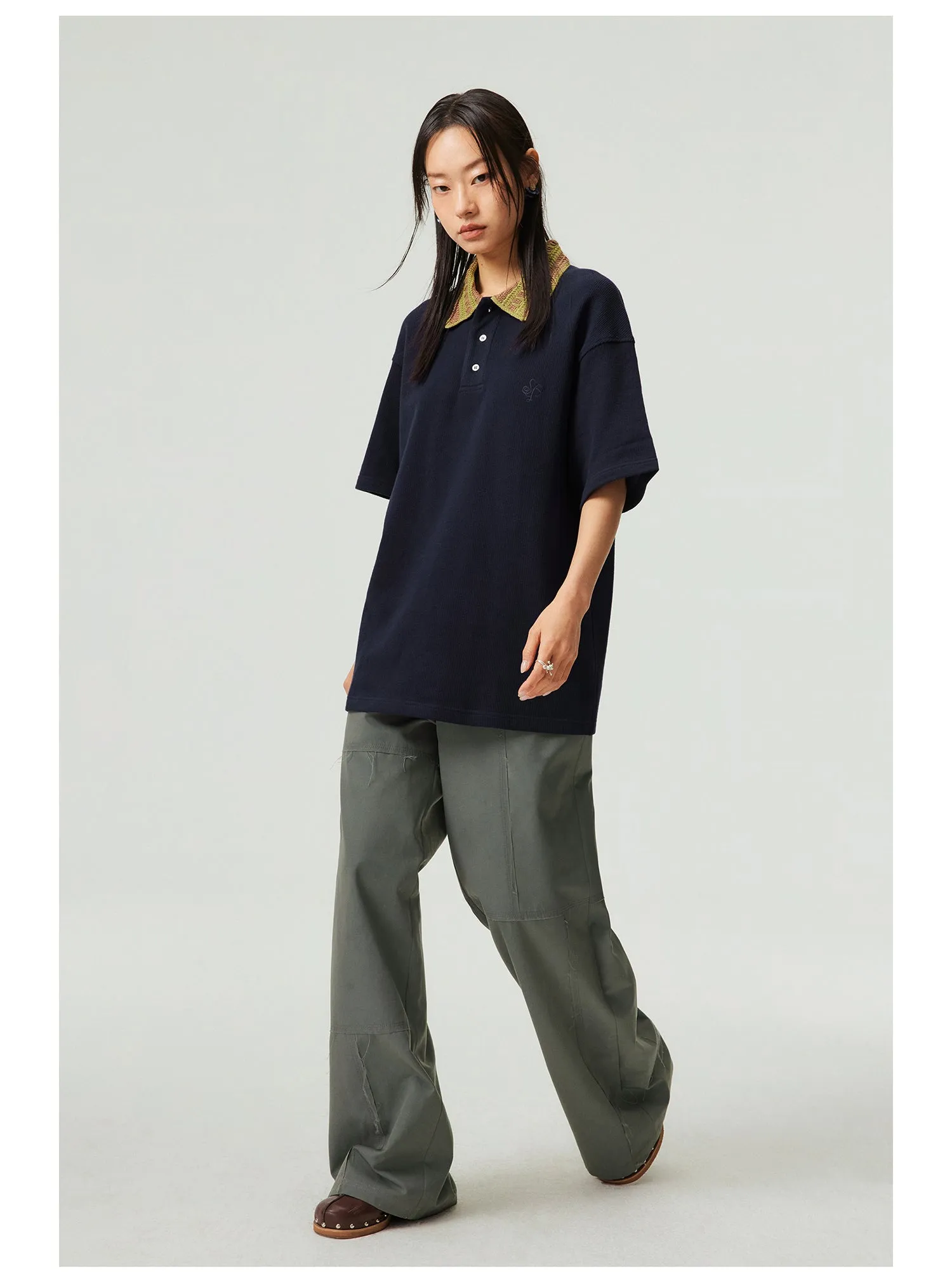 Patchwork Irregular Cut Wide Leg Casual Pants