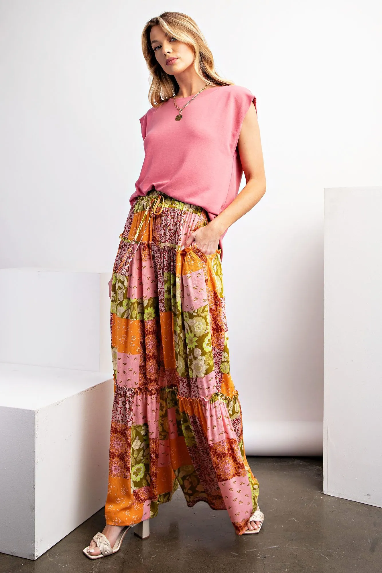 Patchwork Print Gauze Palazzo Pants