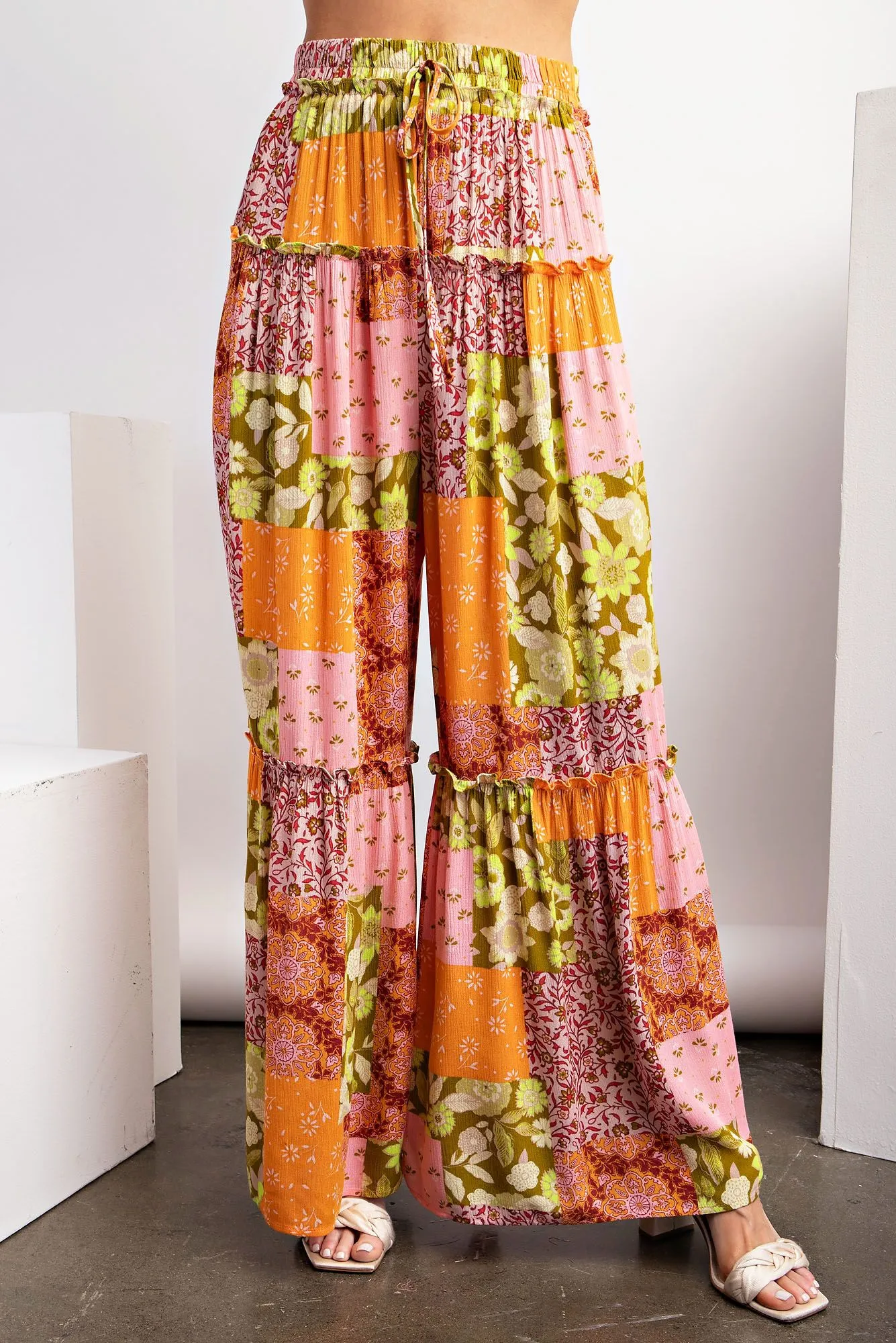 Patchwork Print Gauze Palazzo Pants