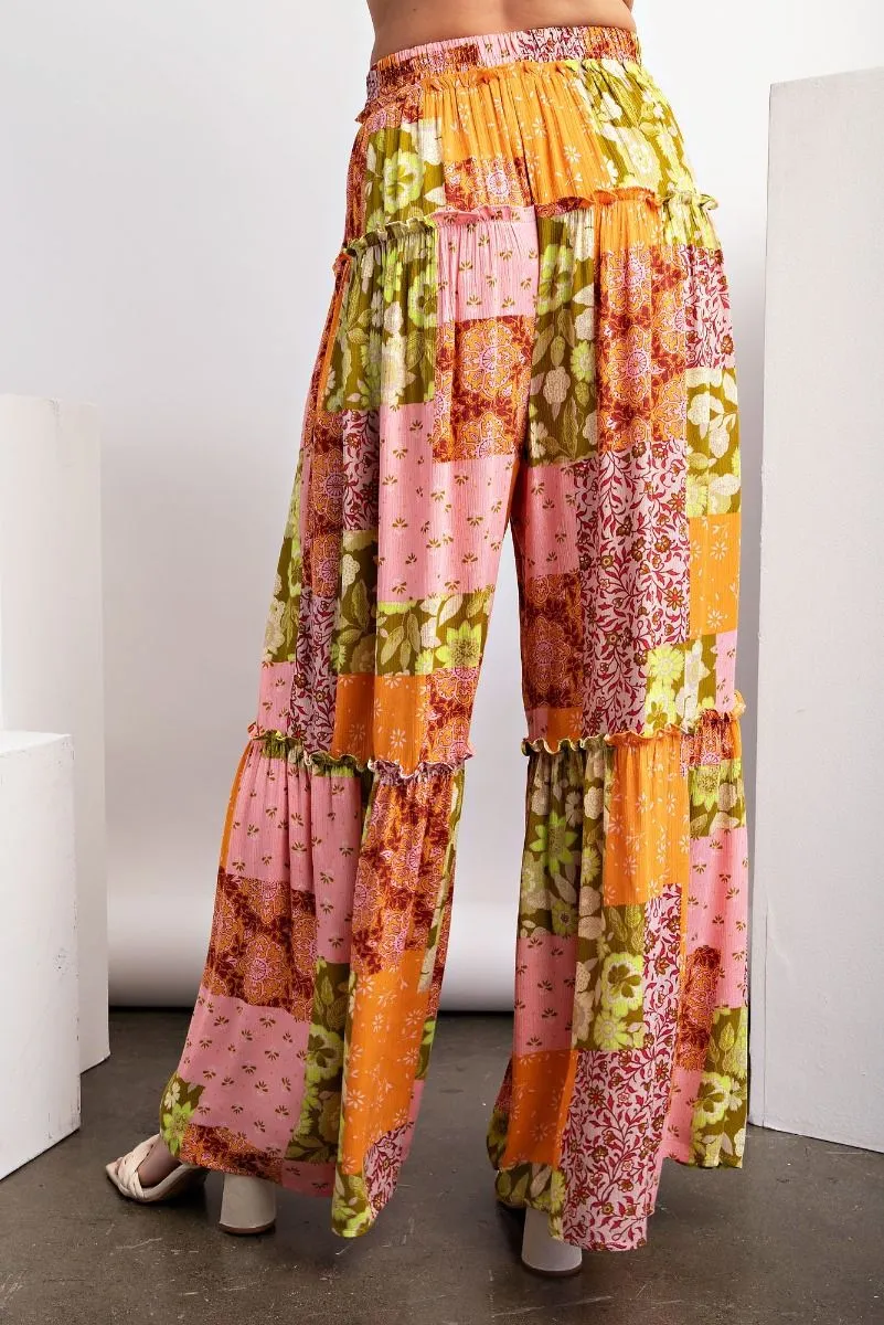 Patchwork Print Gauze Palazzo Pants