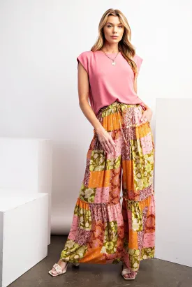 Patchwork Print Gauze Palazzo Pants