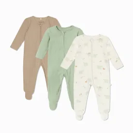 Polar Bear, Waffle & Ribbed Clever Zip Baby Pajamas 3 Pack