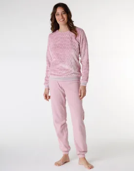 Pyjama femme en polaire, rose poudré