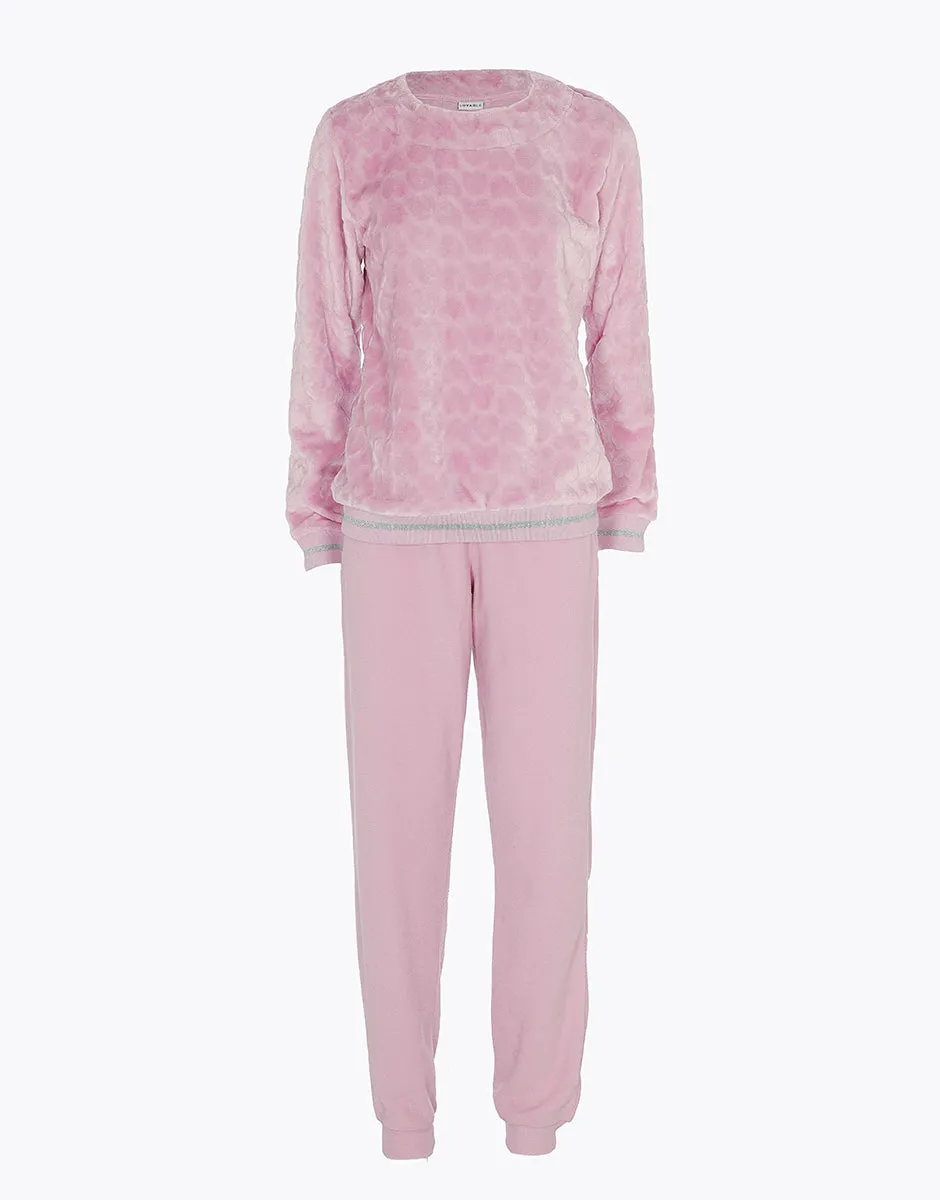 Pyjama femme en polaire, rose poudré