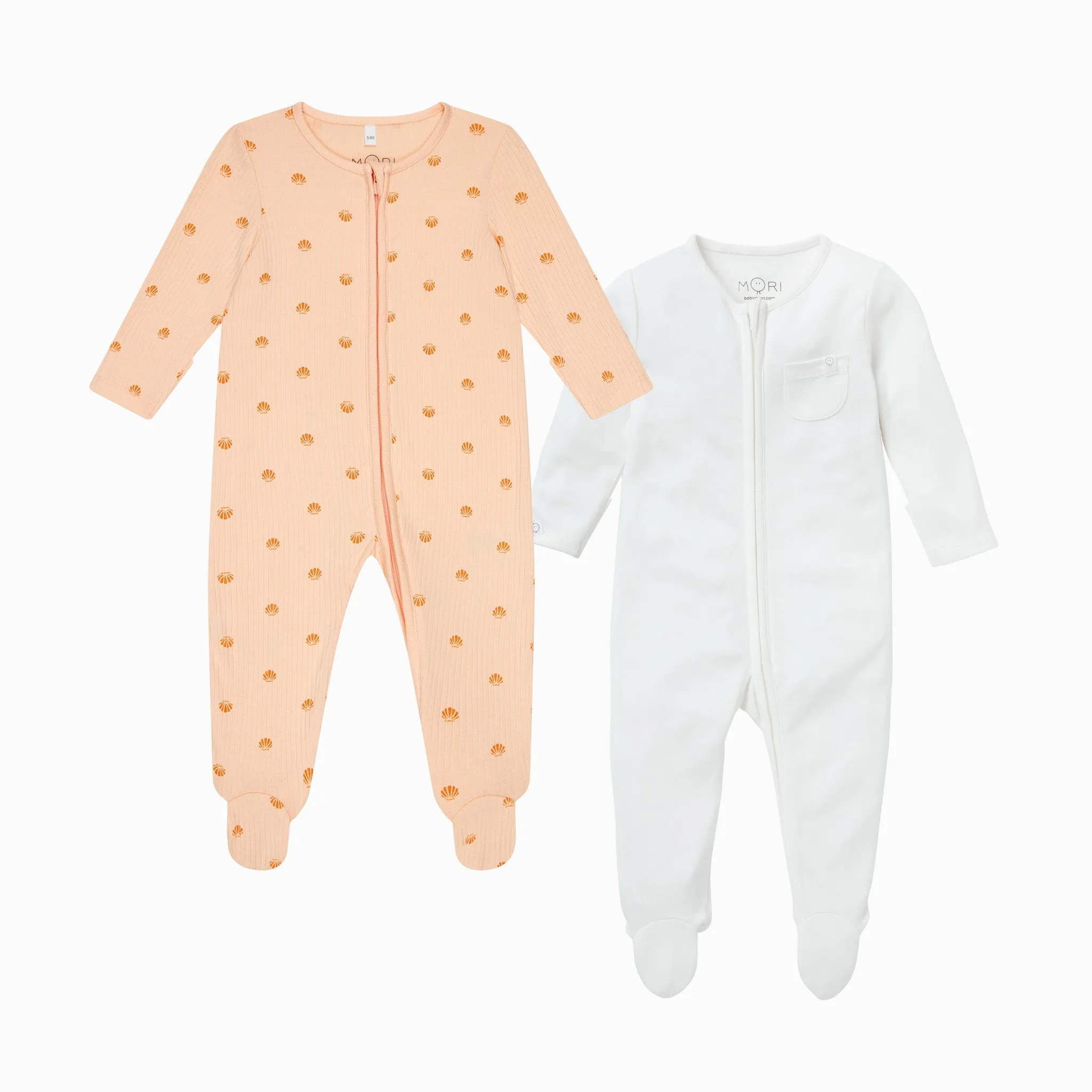 Shell Ribbed Clever Zip Baby Pajamas 2 Pack