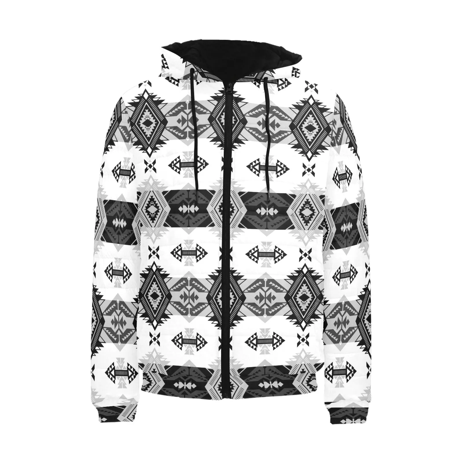 Sovereign Nation Black and White Men's Padded Hooded Jacket