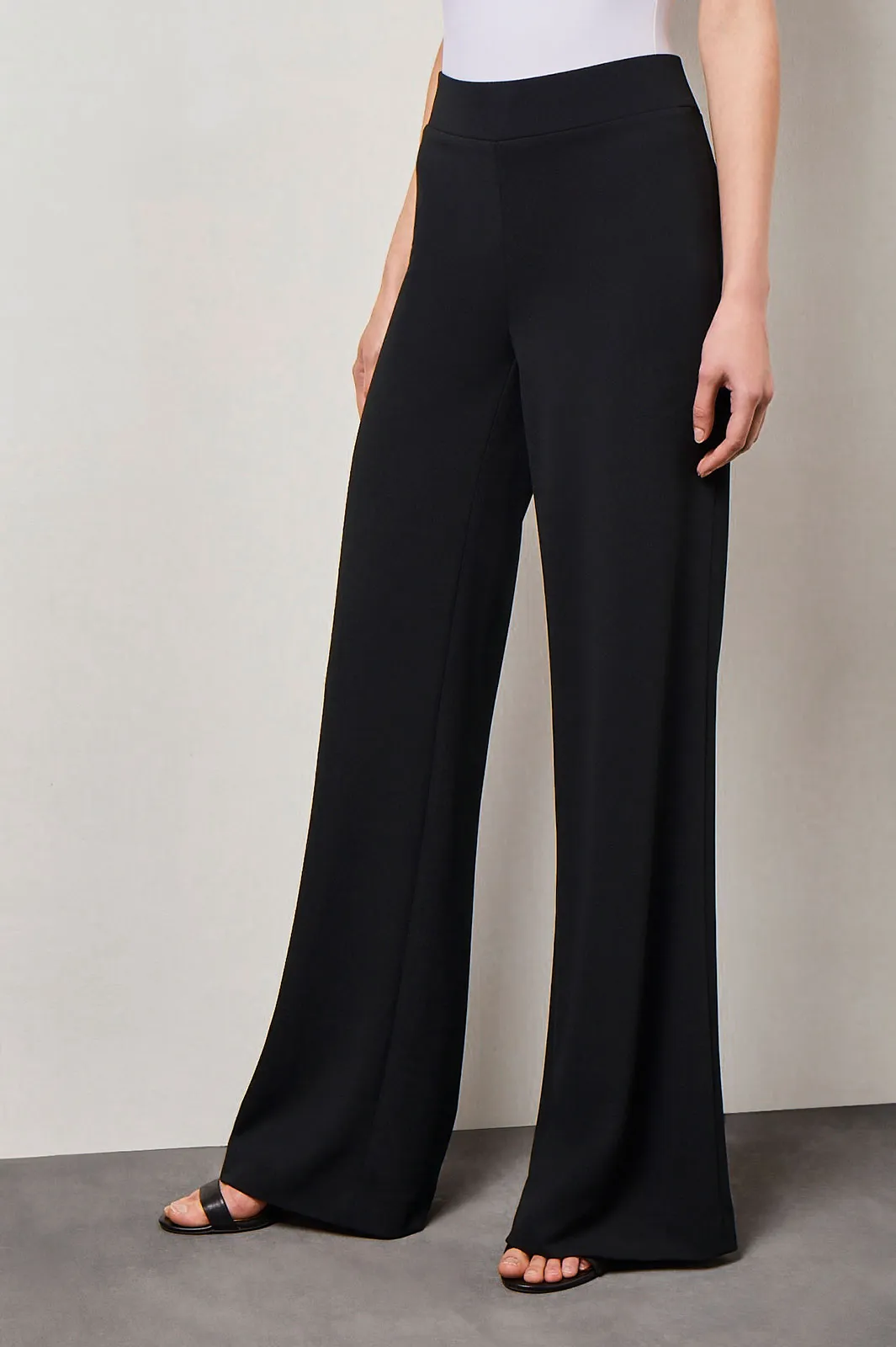 Stretch Deco Crepe Wide-Leg Pants