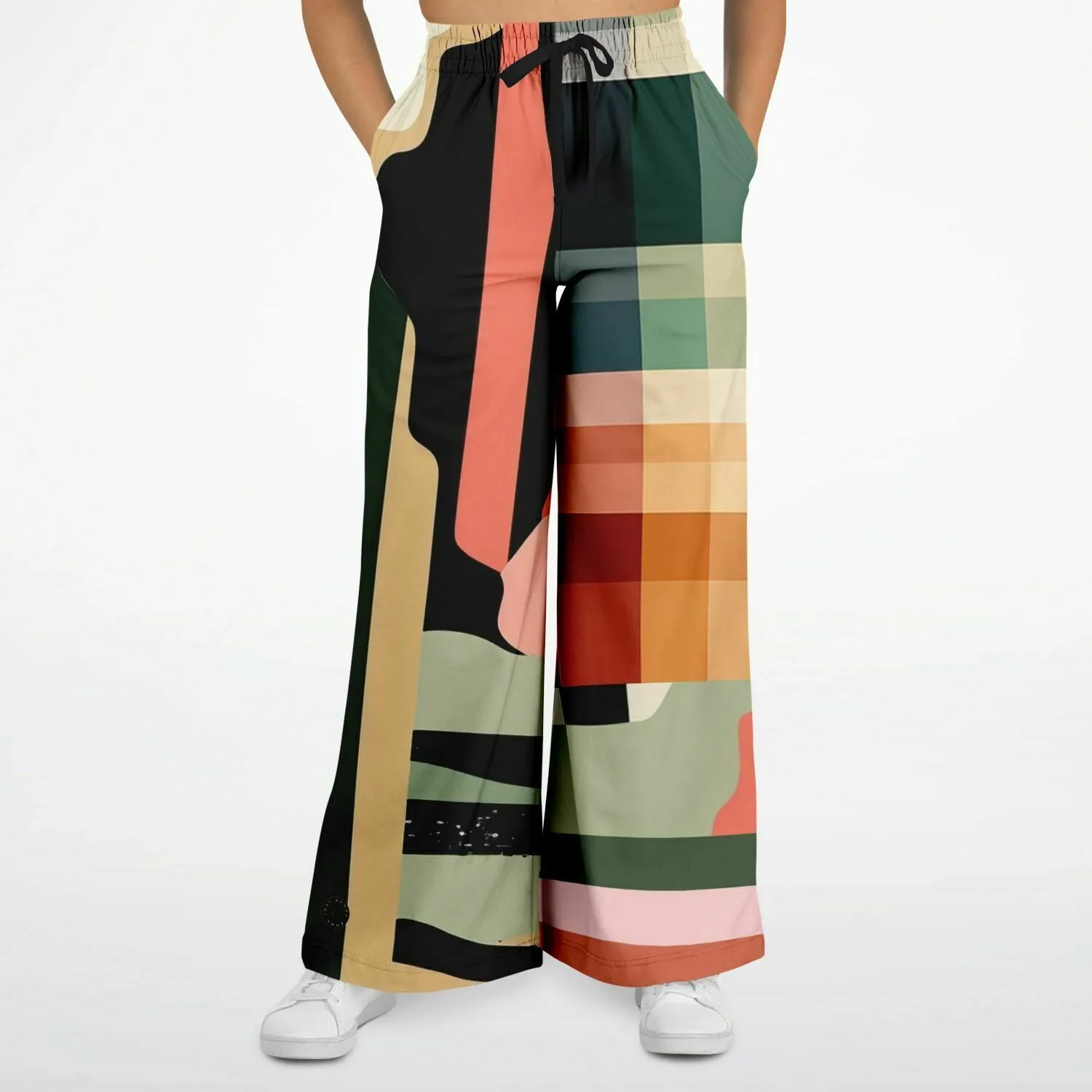 Sweet Clementine Abstract Plaid Stripe Eco-Poly Wide Leg Pants