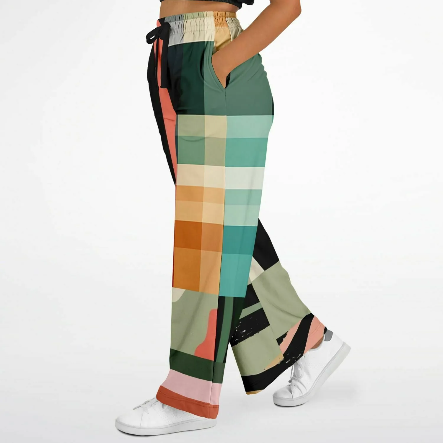 Sweet Clementine Abstract Plaid Stripe Eco-Poly Wide Leg Pants