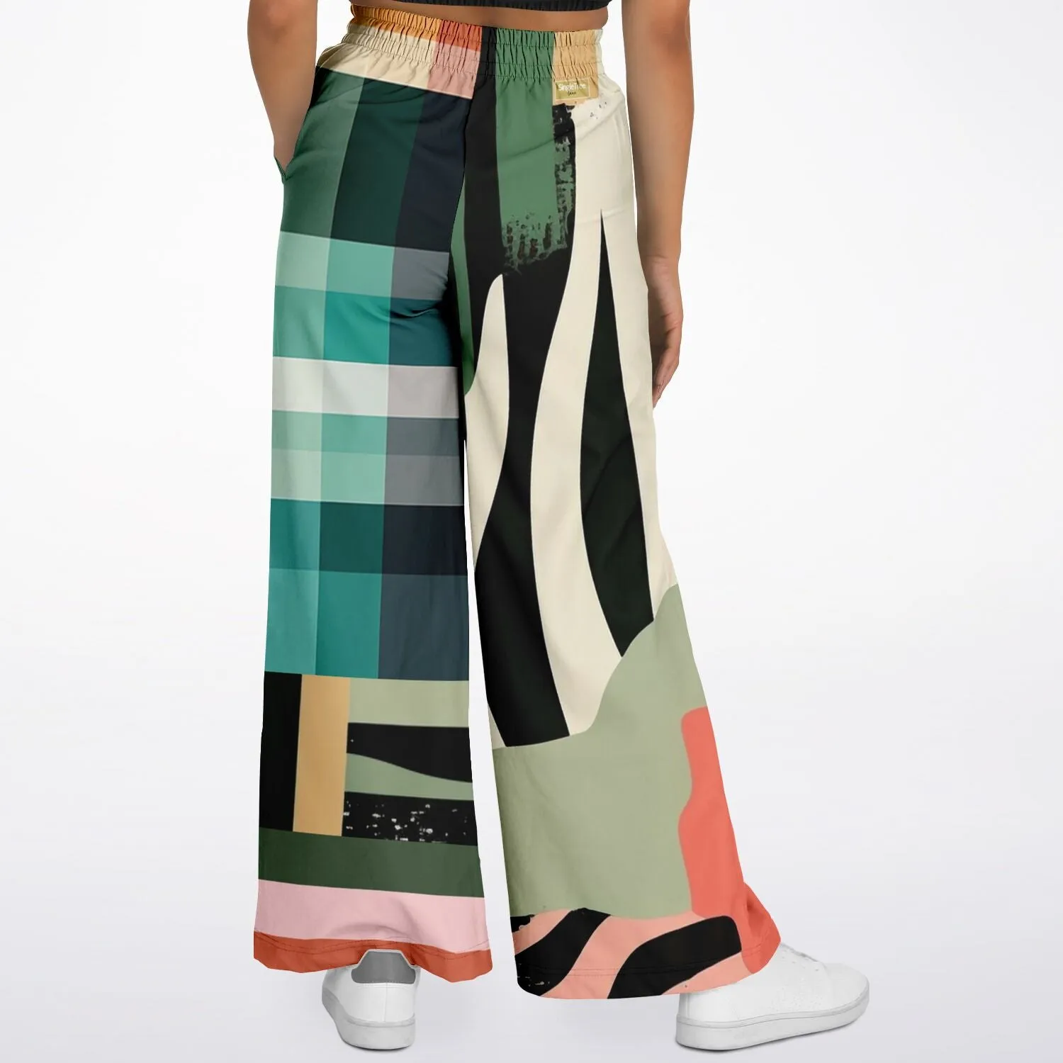 Sweet Clementine Abstract Plaid Stripe Eco-Poly Wide Leg Pants