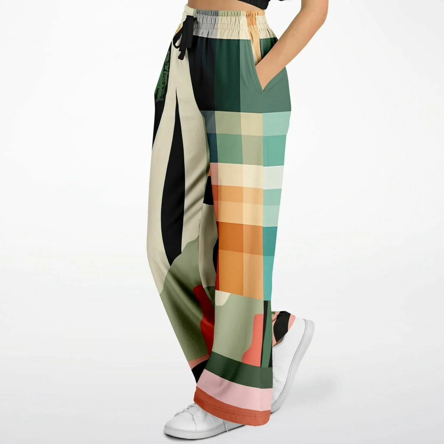 Sweet Clementine Abstract Plaid Stripe Eco-Poly Wide Leg Pants