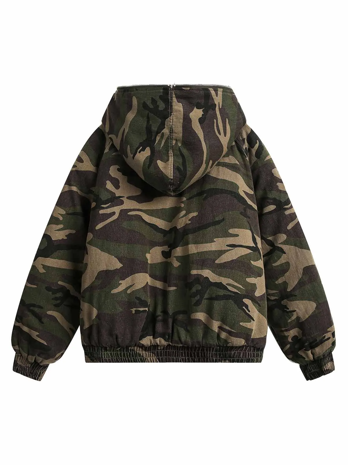 Thesupermade Camouflage Fur Collar Hooded Quilted Jacket