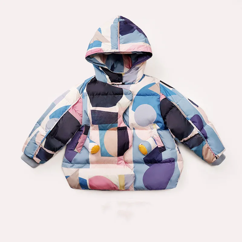 Thick Down Jacket Printing Mid-length Thickening