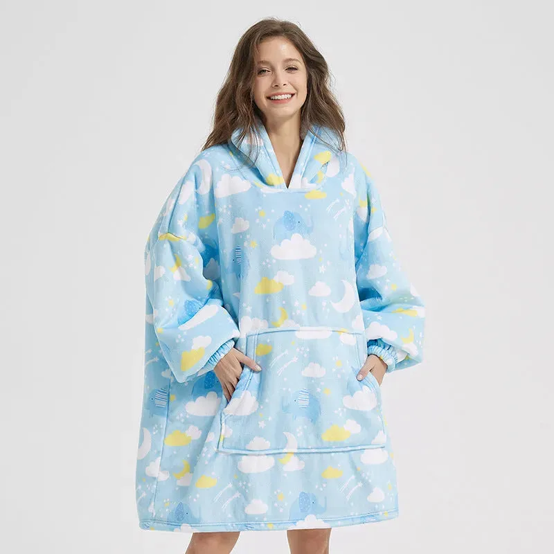 Thick Plush Fleece Oversized Hoodie dress Sleepwear Pajamas Homewear