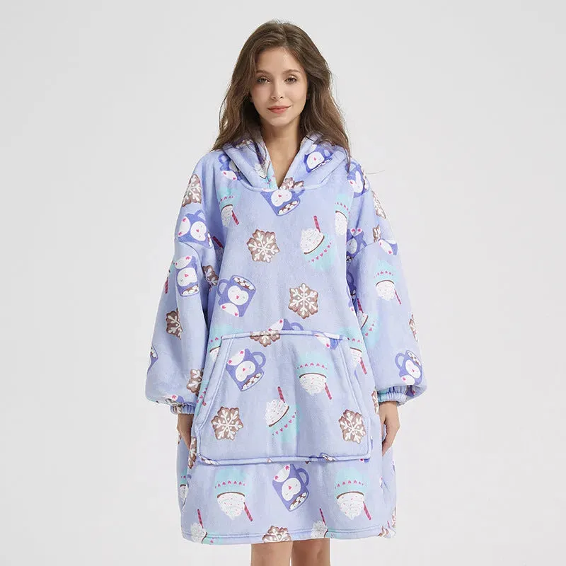 Thick Plush Fleece Oversized Hoodie dress Sleepwear Pajamas Homewear