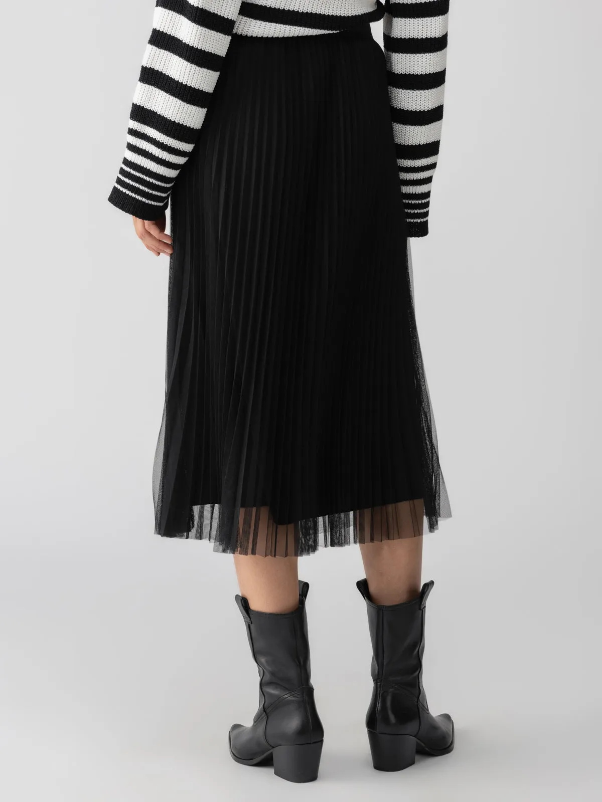 Tulle Pleated Midi Skirt Black