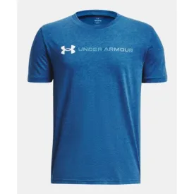 Under Armour Youth Boys Logo Wordmark Short Sleeve T-shirt Varsity Blue/Med Heather/White