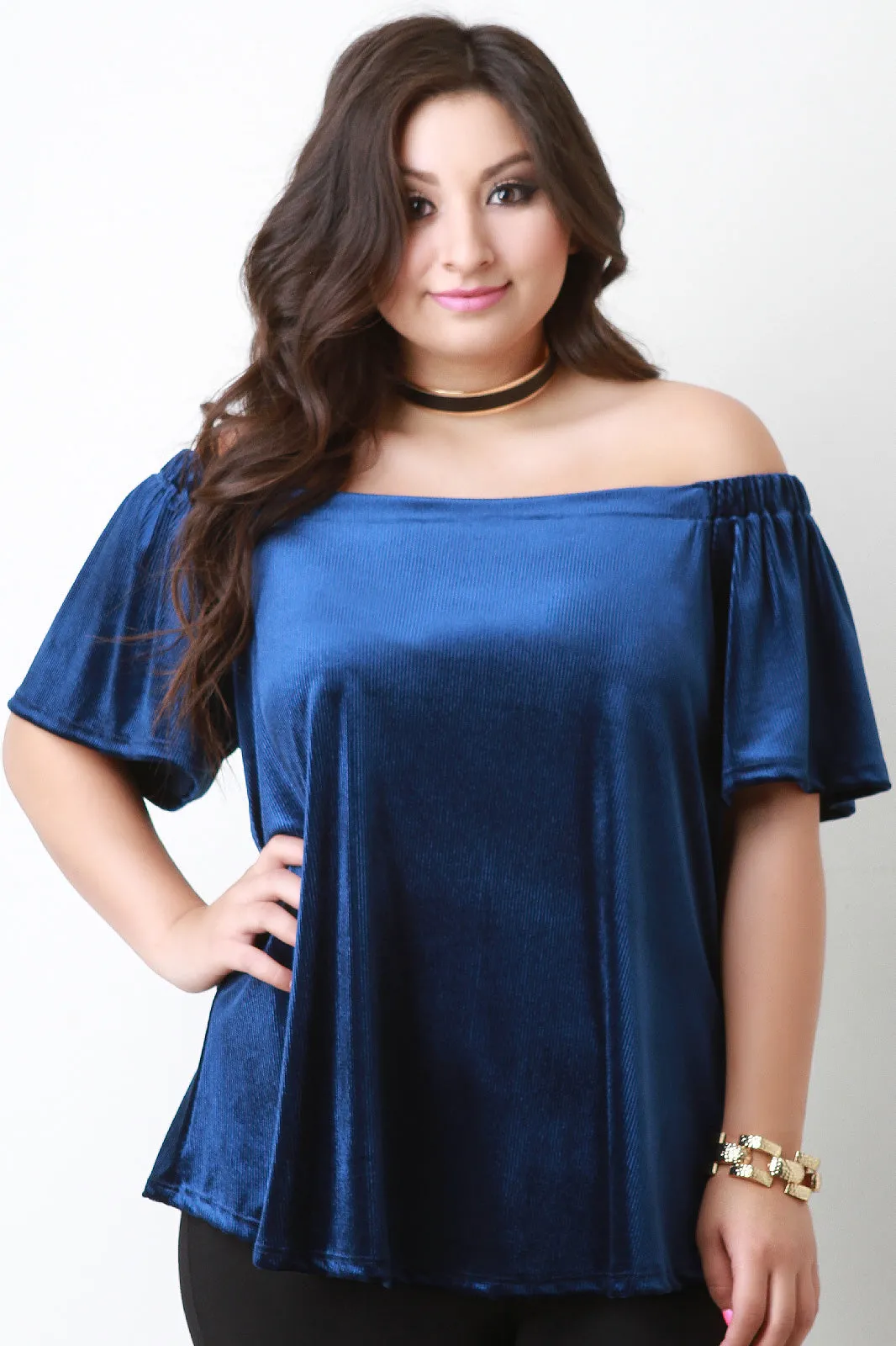 Velvet Rib Knit Off The Shoulder Top