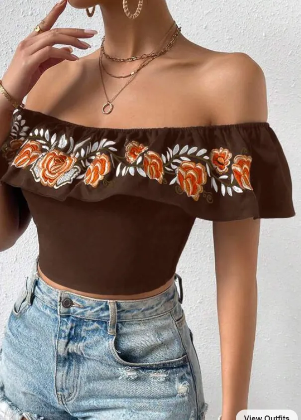 Women Floral Off the Shoulder Crop Top