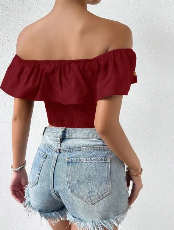 Women Floral Off the Shoulder Crop Top