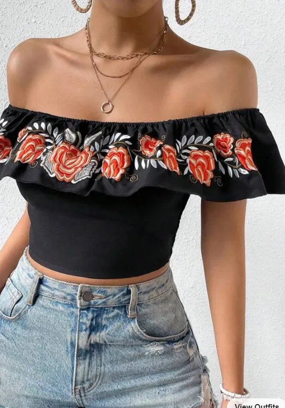 Women Floral Off the Shoulder Crop Top