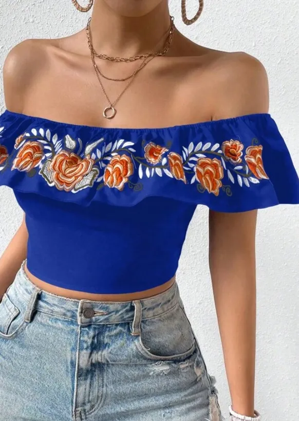 Women Floral Off the Shoulder Crop Top