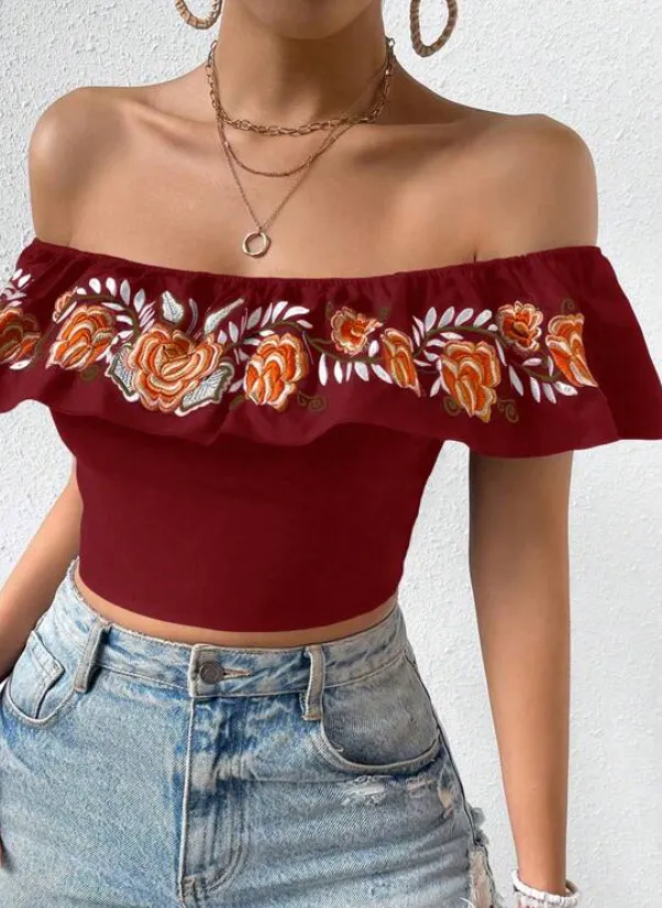 Women Floral Off the Shoulder Crop Top