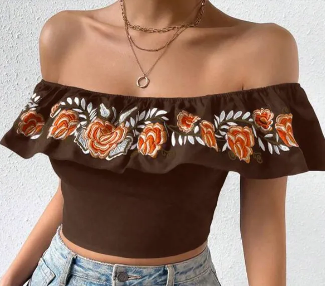 Women Floral Off the Shoulder Crop Top