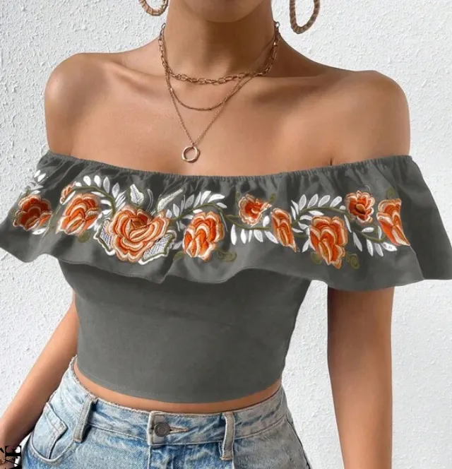 Women Floral Off the Shoulder Crop Top