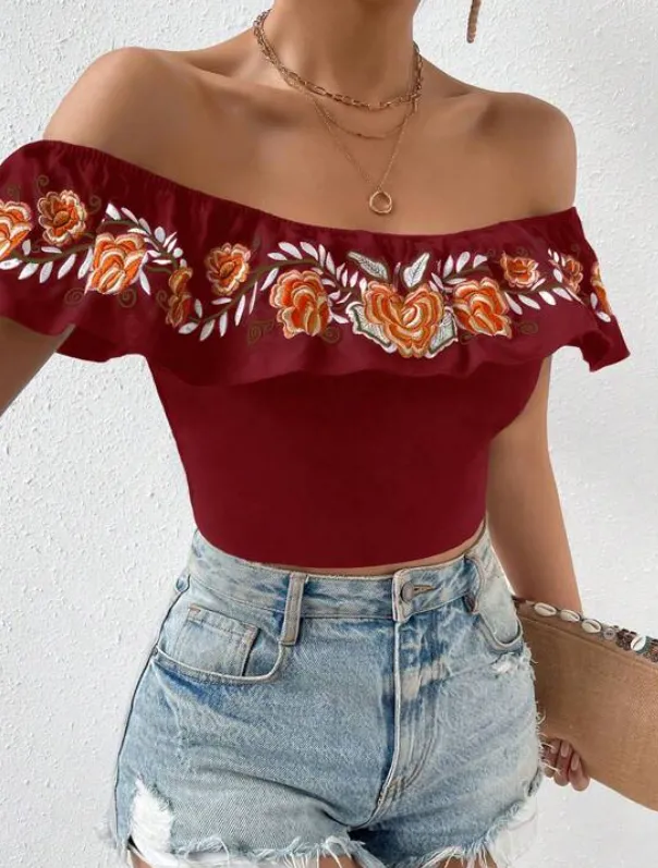 Women Floral Off the Shoulder Crop Top