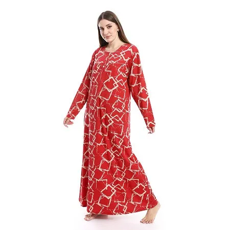 Women's Long - Sleeved Summer Comfort Dress - Red